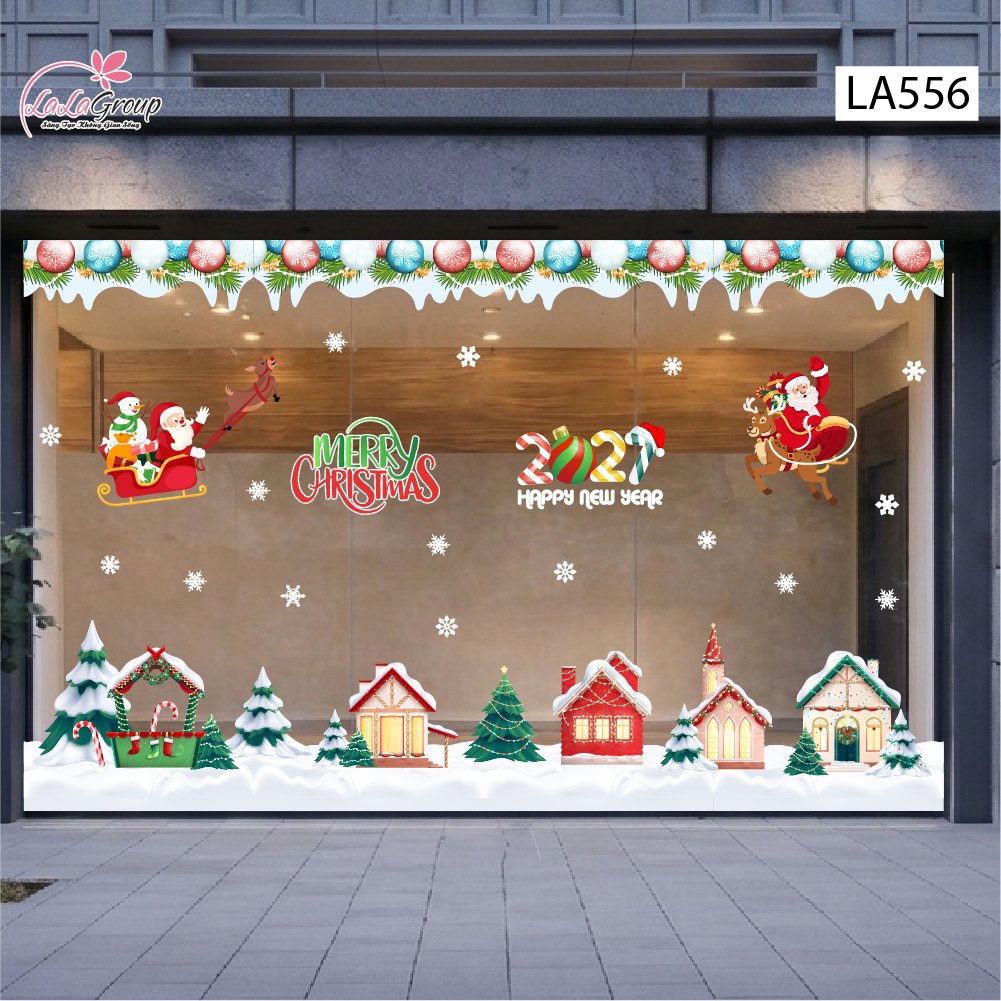 Combo Decal Trang Tr&iacute;  Noel Ng&ocirc;i L&agrave;ng Tuyết V&agrave; &Ocirc;ng Gi&agrave; Noel