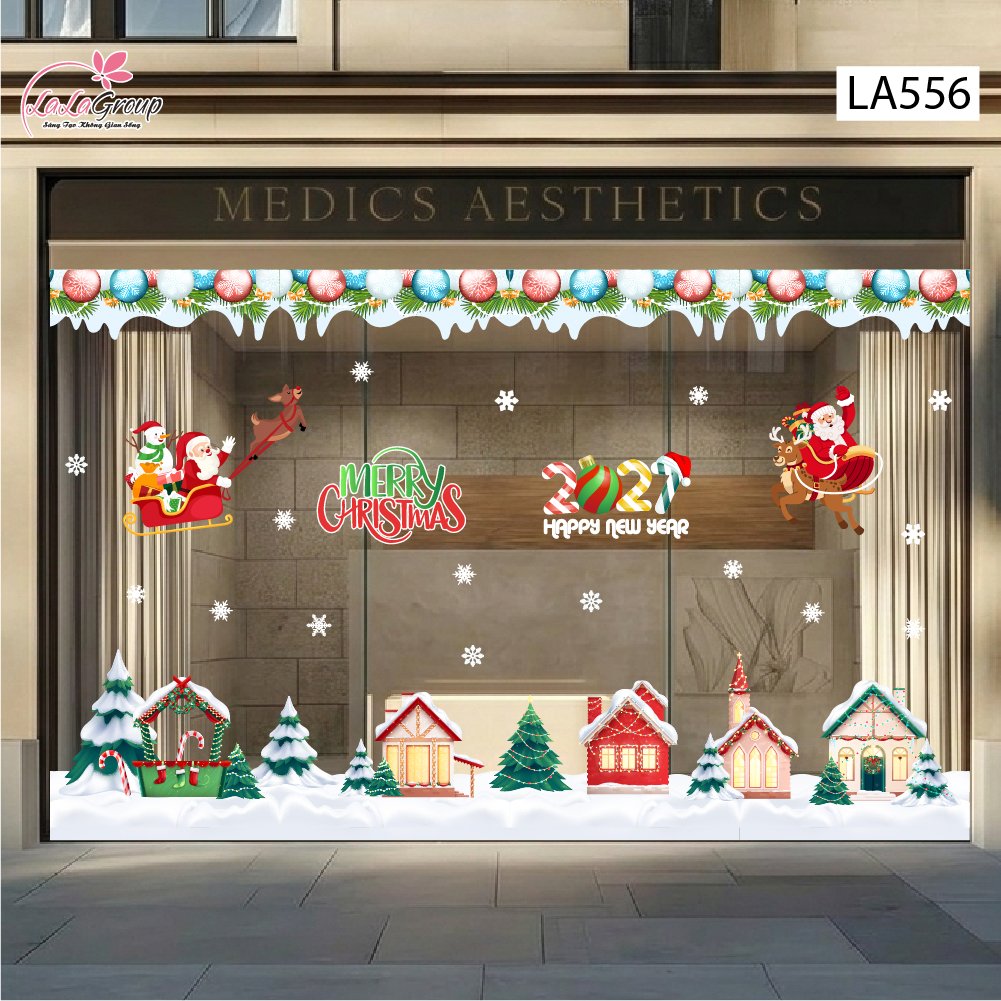Combo Decal Trang Tr&iacute;  Noel Ng&ocirc;i L&agrave;ng Tuyết V&agrave; &Ocirc;ng Gi&agrave; Noel