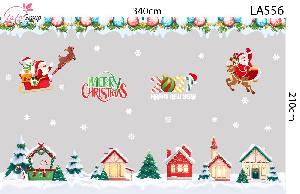 Combo Decal Trang Tr&iacute;  Noel Ng&ocirc;i L&agrave;ng Tuyết V&agrave; &Ocirc;ng Gi&agrave; Noel