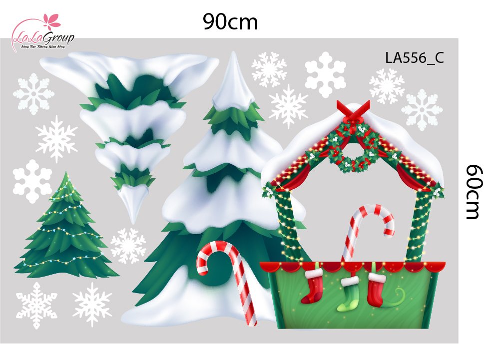 Combo Decal Trang Tr&iacute;  Noel Ng&ocirc;i L&agrave;ng Tuyết V&agrave; &Ocirc;ng Gi&agrave; Noel