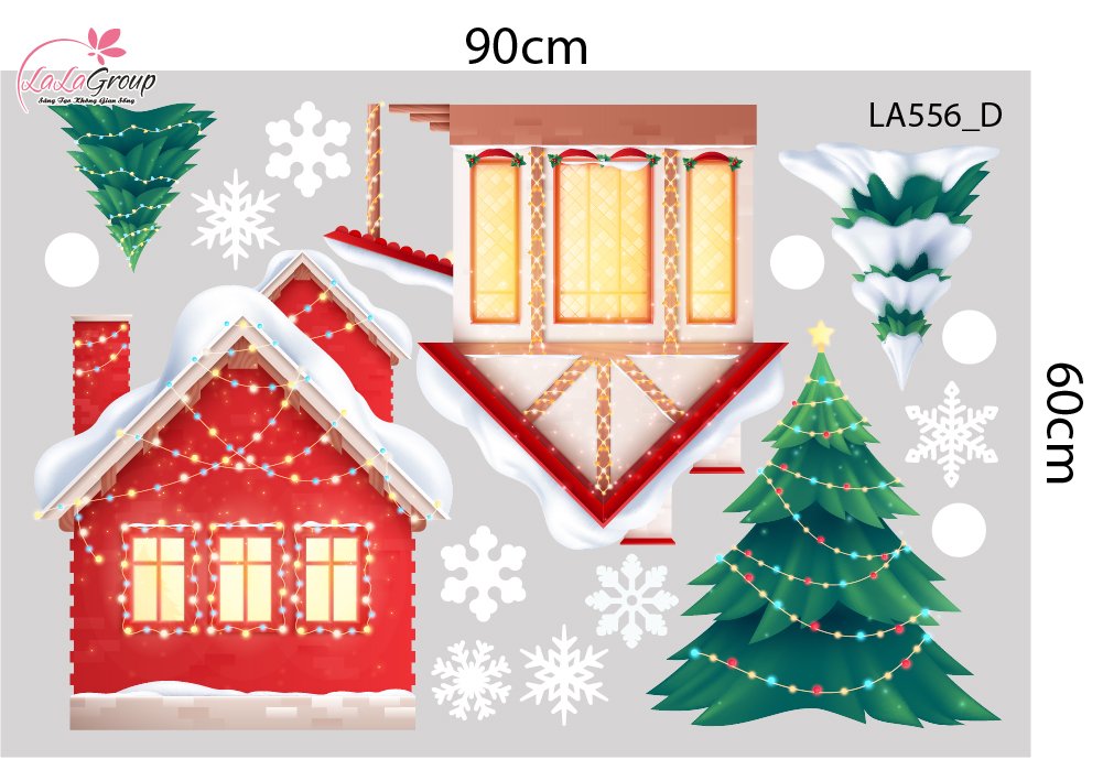 Combo Decal Trang Tr&iacute;  Noel Ng&ocirc;i L&agrave;ng Tuyết V&agrave; &Ocirc;ng Gi&agrave; Noel