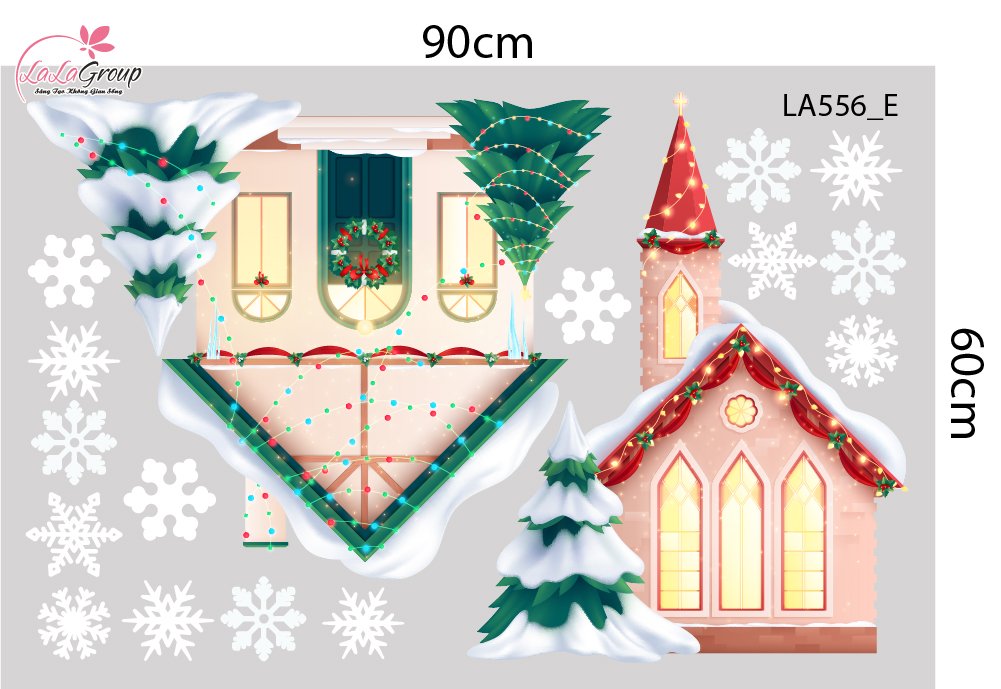 Combo Decal Trang Tr&iacute;  Noel Ng&ocirc;i L&agrave;ng Tuyết V&agrave; &Ocirc;ng Gi&agrave; Noel