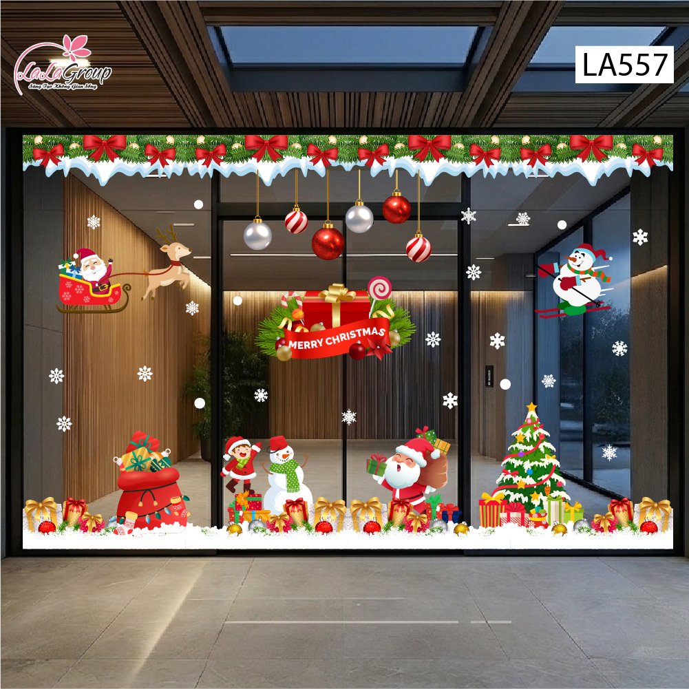 Combo Decal Trang Tr&iacute; Noel &Ocirc;ng Gi&agrave; Noel V&agrave; Những Phần Qu&agrave; Lung Linh