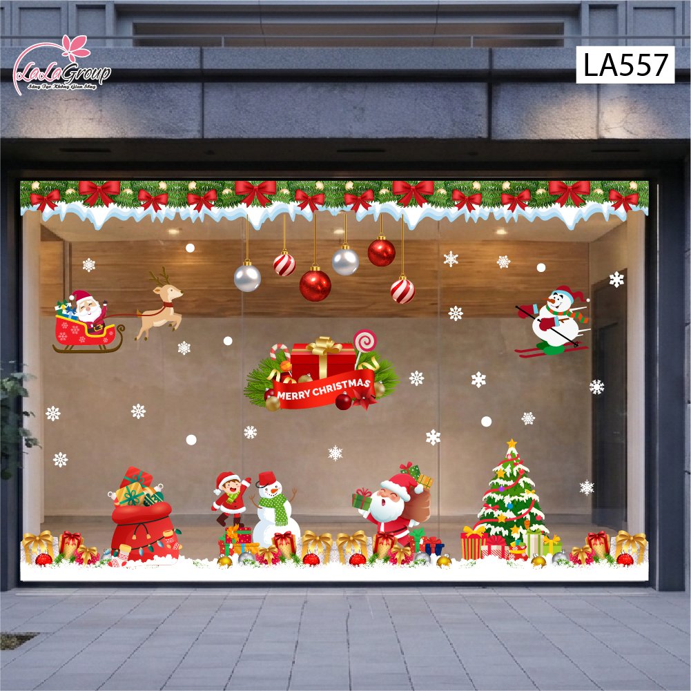 Combo Decal Trang Tr&iacute; Noel &Ocirc;ng Gi&agrave; Noel V&agrave; Những Phần Qu&agrave; Lung Linh