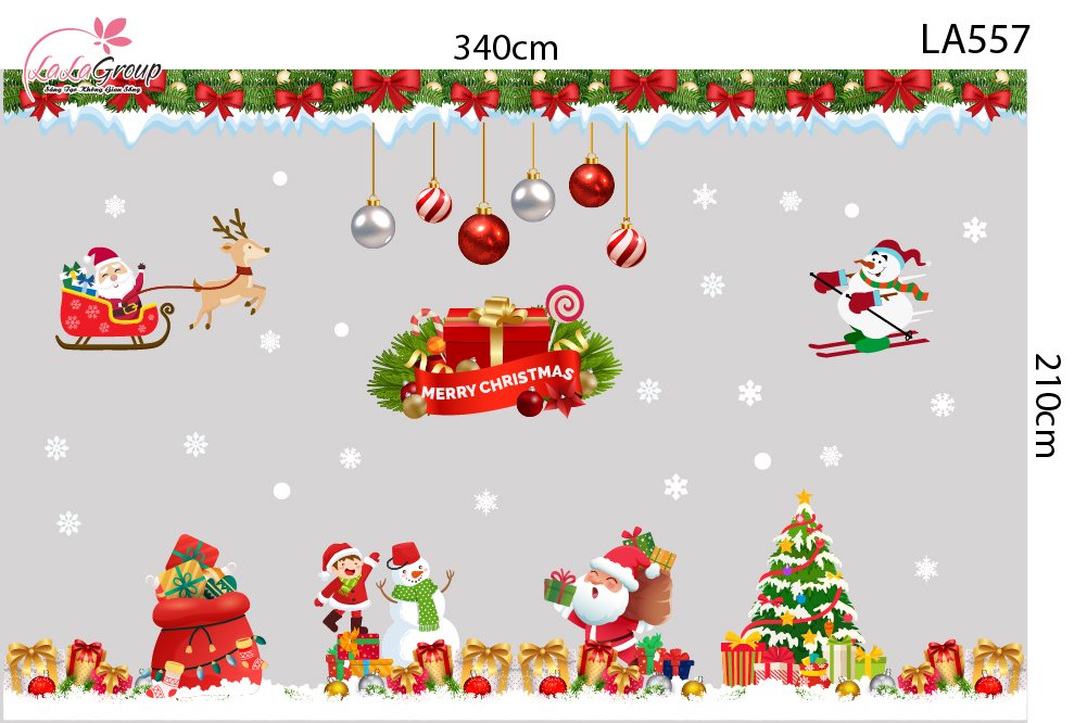 Combo Decal Trang Tr&iacute; Noel &Ocirc;ng Gi&agrave; Noel V&agrave; Những Phần Qu&agrave; Lung Linh