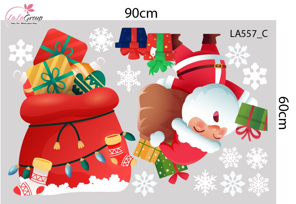 Combo Decal Trang Tr&iacute; Noel &Ocirc;ng Gi&agrave; Noel V&agrave; Những Phần Qu&agrave; Lung Linh