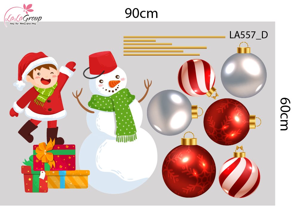 Combo Decal Trang Tr&iacute; Noel &Ocirc;ng Gi&agrave; Noel V&agrave; Những Phần Qu&agrave; Lung Linh