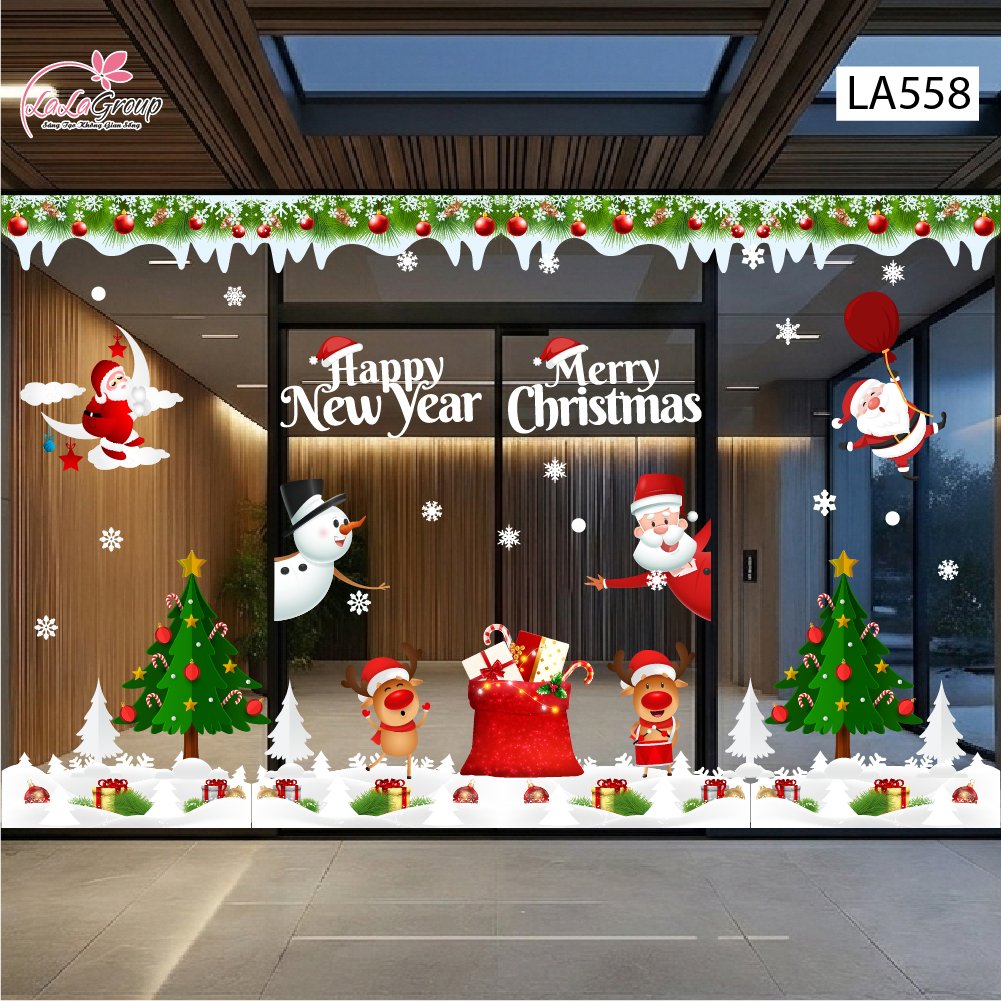 Combo Decal Trang Tr&iacute; Noel Người Tuyết V&agrave; Tuần Lộc Dễ Thương