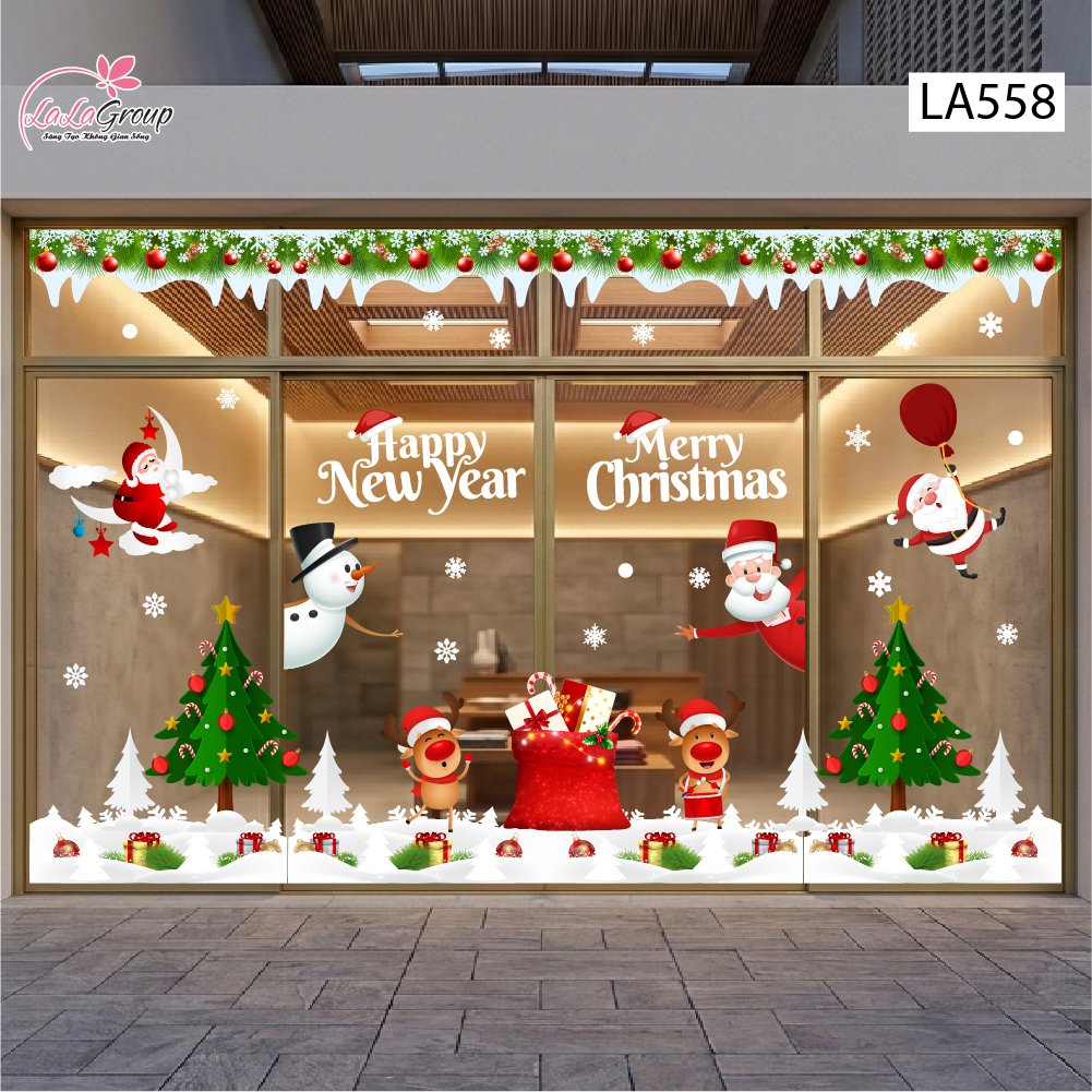 Combo Decal Trang Tr&iacute; Noel Người Tuyết V&agrave; Tuần Lộc Dễ Thương