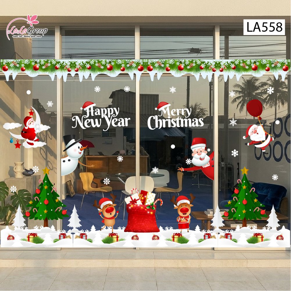 Combo Decal Trang Tr&iacute; Noel Người Tuyết V&agrave; Tuần Lộc Dễ Thương