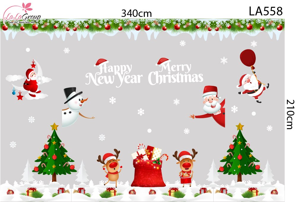 Combo Decal Trang Tr&iacute; Noel Người Tuyết V&agrave; Tuần Lộc Dễ Thương