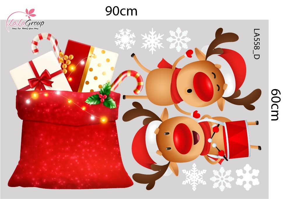 Combo Decal Trang Tr&iacute; Noel Người Tuyết V&agrave; Tuần Lộc Dễ Thương