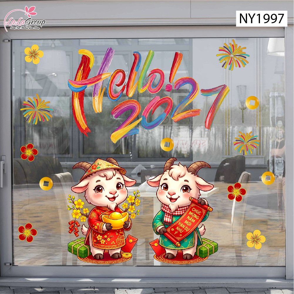 Decal Trang Tr&iacute; Tết Hello 2027 Song M&ugrave;i Ph&uacute;c Lộc An Khang