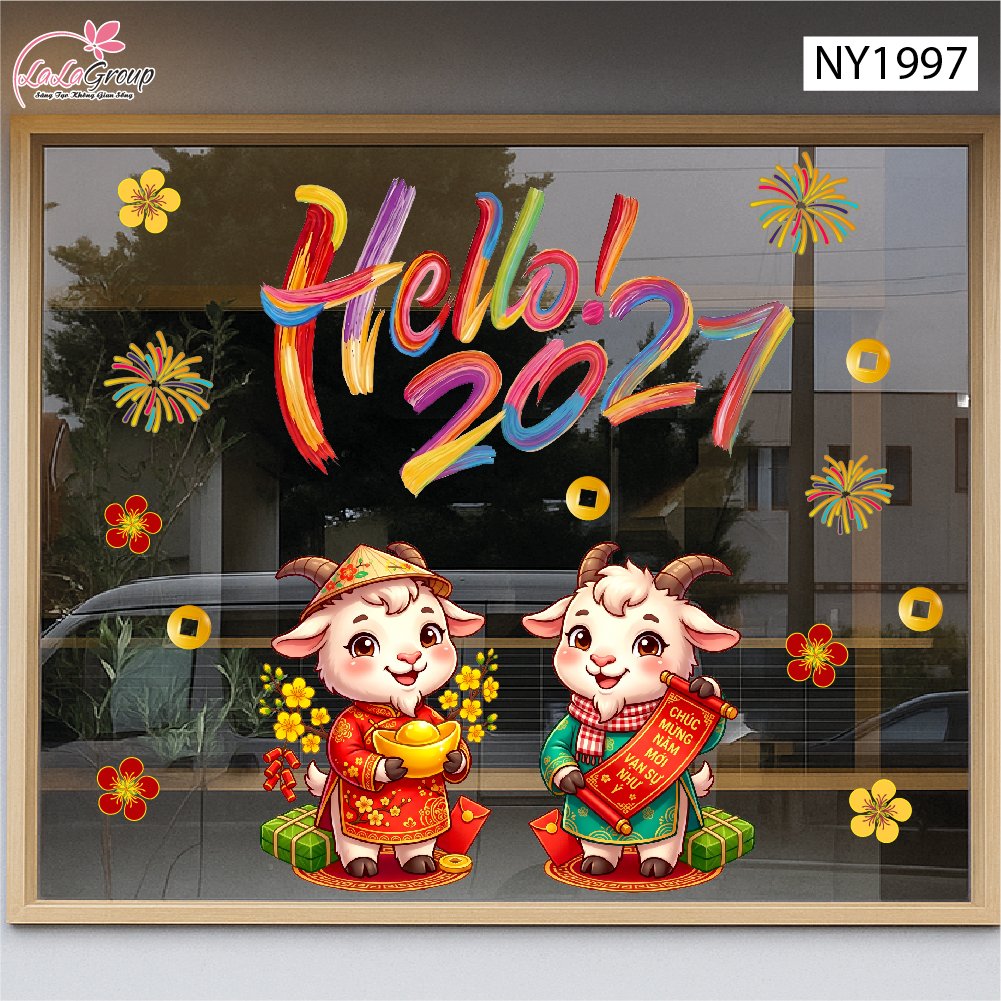Decal Trang Tr&iacute; Tết Hello 2027 Song M&ugrave;i Ph&uacute;c Lộc An Khang