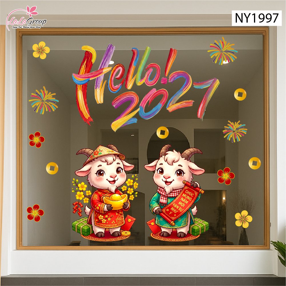 Decal Trang Tr&iacute; Tết Hello 2027 Song M&ugrave;i Ph&uacute;c Lộc An Khang