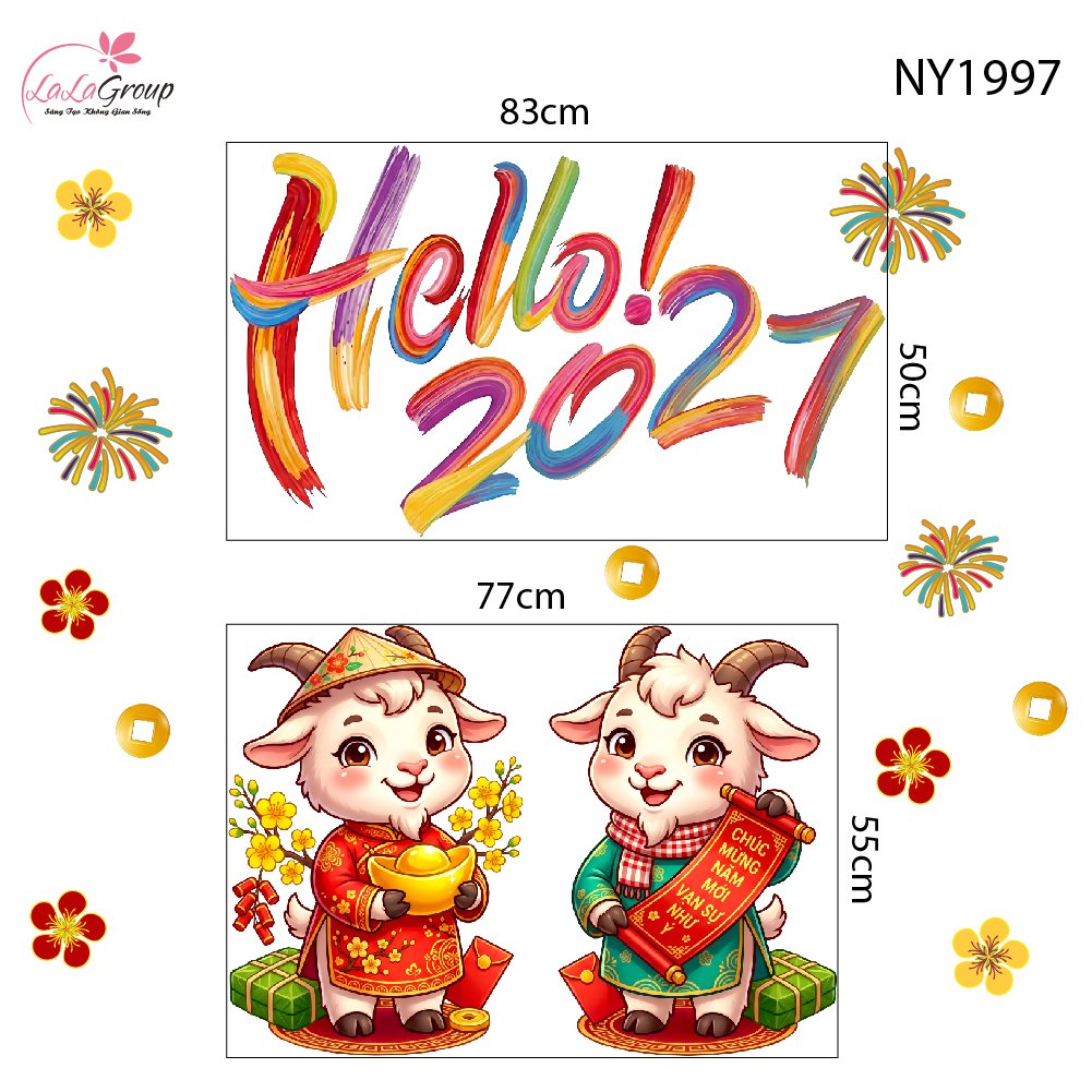 Decal Trang Tr&iacute; Tết Hello 2027 Song M&ugrave;i Ph&uacute;c Lộc An Khang