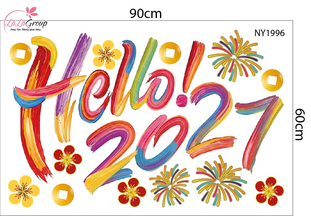 Decal Trang Tr&iacute; Tết Hello 2027 Song M&ugrave;i Ph&uacute;c Lộc An Khang