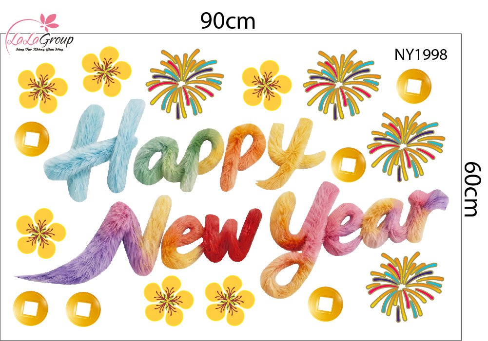 Decal Trang Tr&iacute; Tết Happy New Year Đinh M&ugrave;i 2027 Sắc M&agrave;u May Mắn