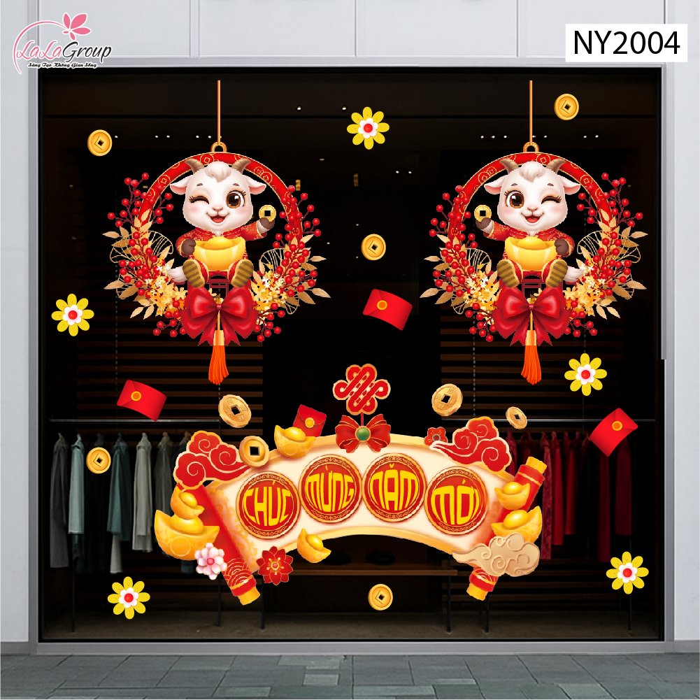 Combo Decal Trang Tr&iacute; Tết Ch&uacute;c Mừng Năm Mới Ph&uacute;c Lộc C&aacute;t Tường