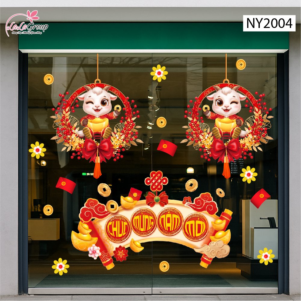 Combo Decal Trang Tr&iacute; Tết Ch&uacute;c Mừng Năm Mới Ph&uacute;c Lộc C&aacute;t Tường