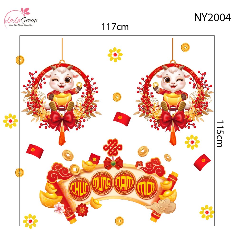 Combo Decal Trang Tr&iacute; Tết Ch&uacute;c Mừng Năm Mới Ph&uacute;c Lộc C&aacute;t Tường