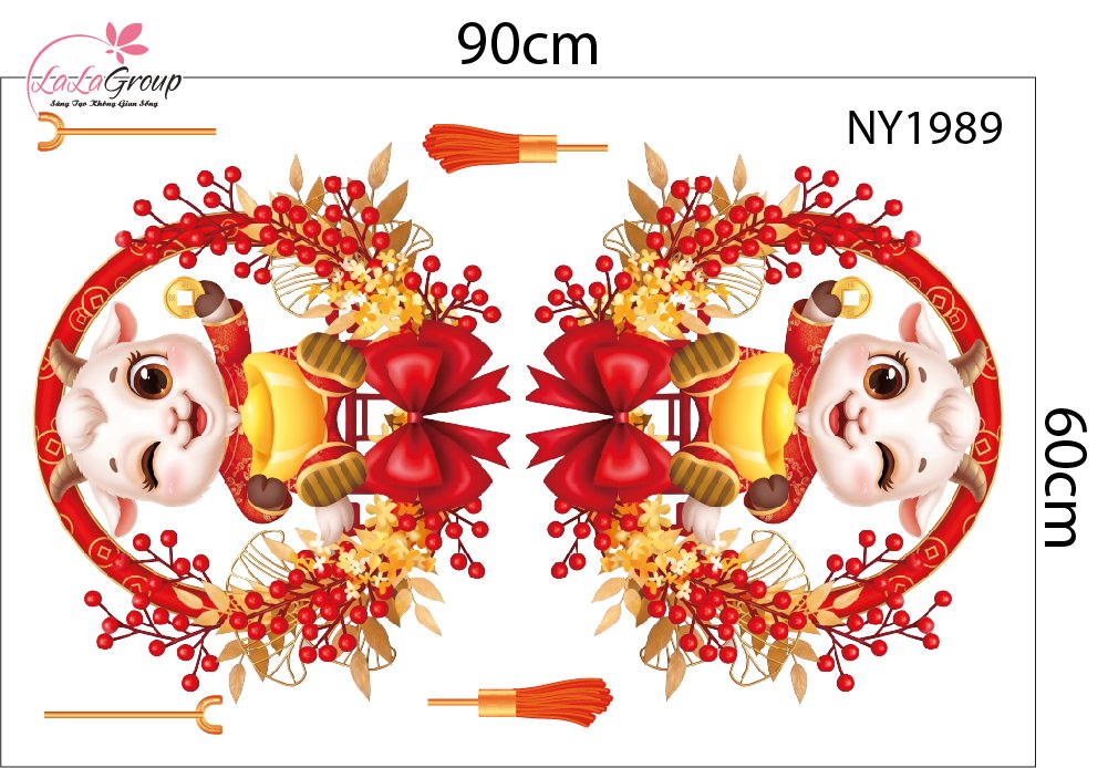 Combo Decal Trang Tr&iacute; Tết Ch&uacute;c Mừng Năm Mới Ph&uacute;c Lộc C&aacute;t Tường
