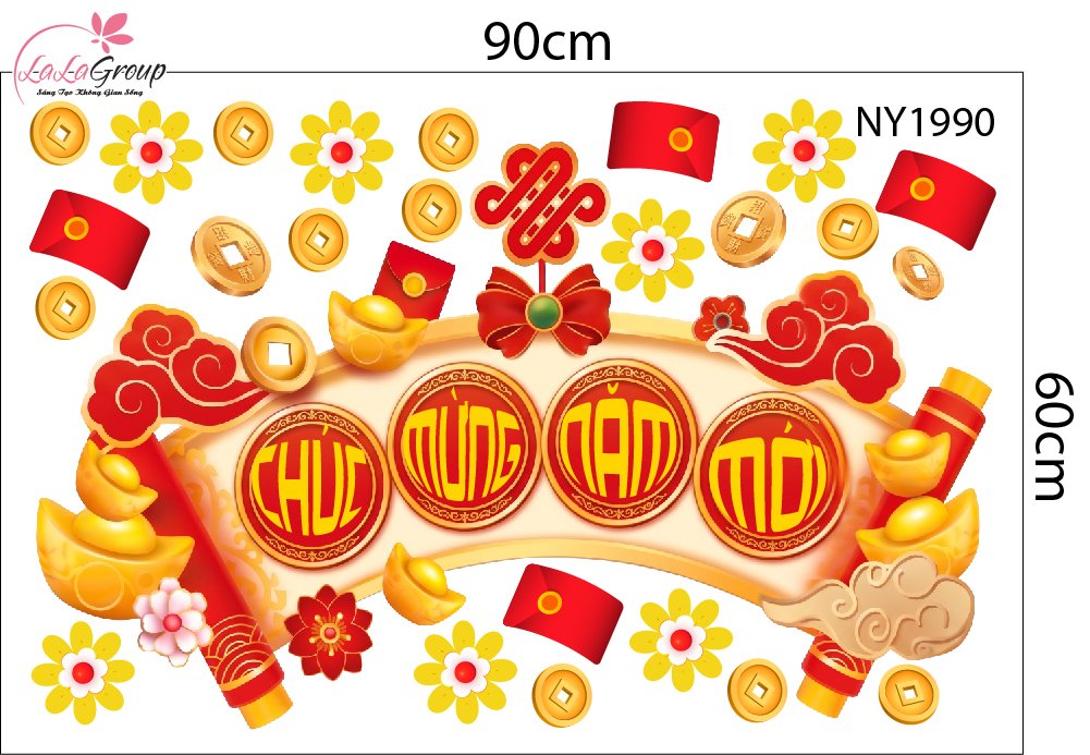 Combo Decal Trang Tr&iacute; Tết Ch&uacute;c Mừng Năm Mới Ph&uacute;c Lộc C&aacute;t Tường