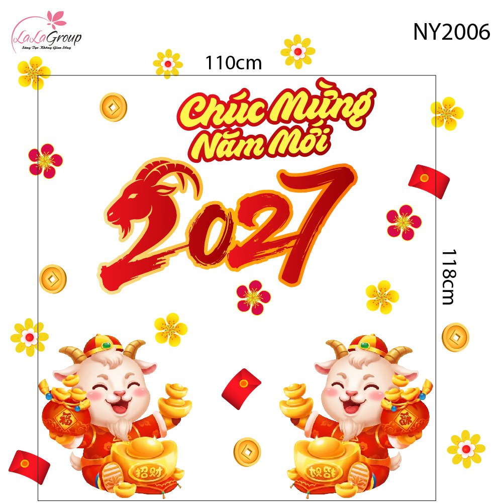 Combo Decal Trang Tr&iacute; Tết Xu&acirc;n C&aacute;t Tường 2027