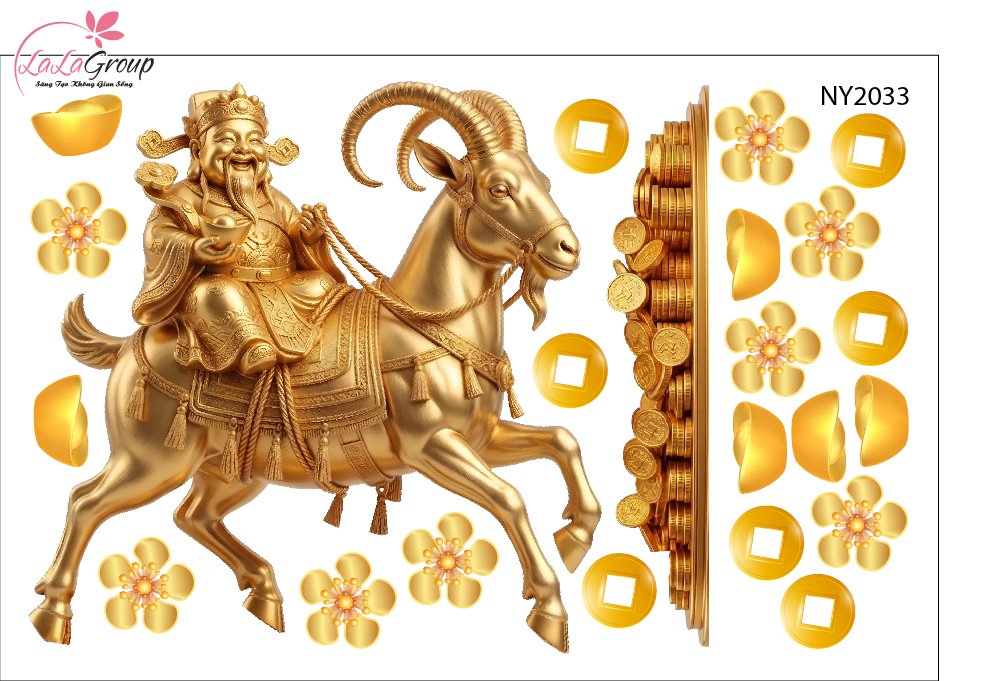 Decal Trang Tr&iacute; Tết 2027 Thần T&agrave;i Khai Xu&acirc;n Ph&uacute; Qu&yacute;