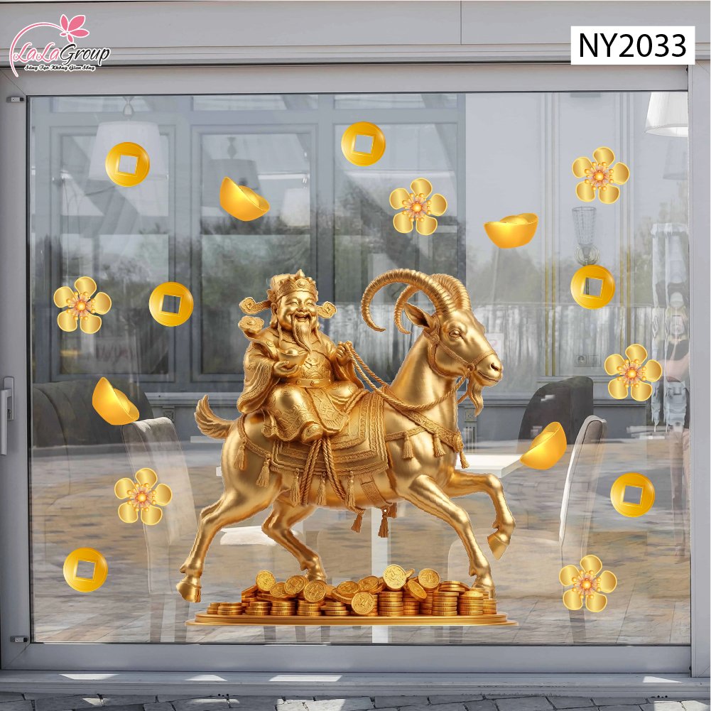 Decal Trang Tr&iacute; Tết 2027 Thần T&agrave;i Khai Xu&acirc;n Ph&uacute; Qu&yacute;