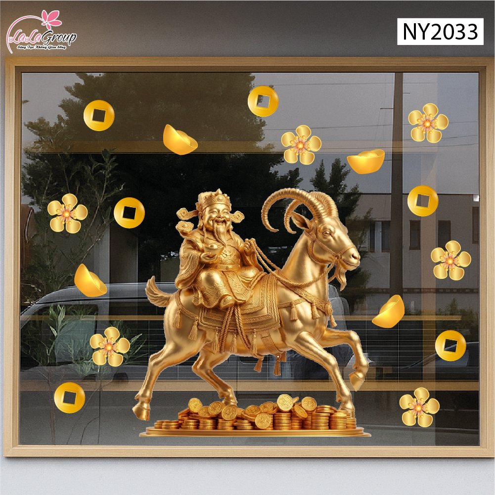 Decal Trang Tr&iacute; Tết 2027 Thần T&agrave;i Khai Xu&acirc;n Ph&uacute; Qu&yacute;