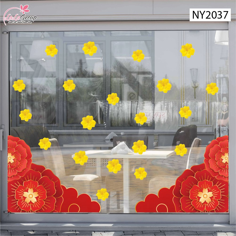 Decal Trang Tr&iacute; Tết Ch&acirc;n Tường Hoa Đỏ Khai Xu&acirc;n Ph&uacute; Qu&yacute;