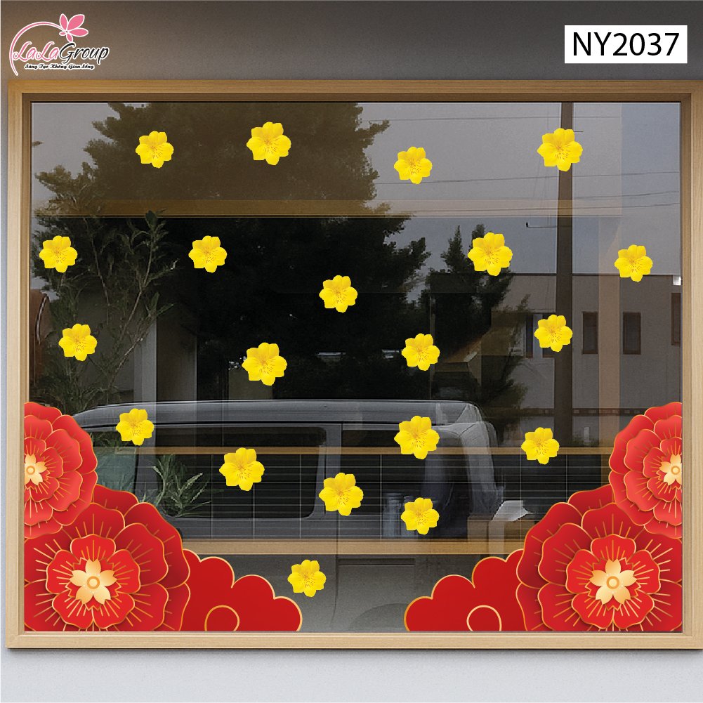 Decal Trang Tr&iacute; Tết Ch&acirc;n Tường Hoa Đỏ Khai Xu&acirc;n Ph&uacute; Qu&yacute;