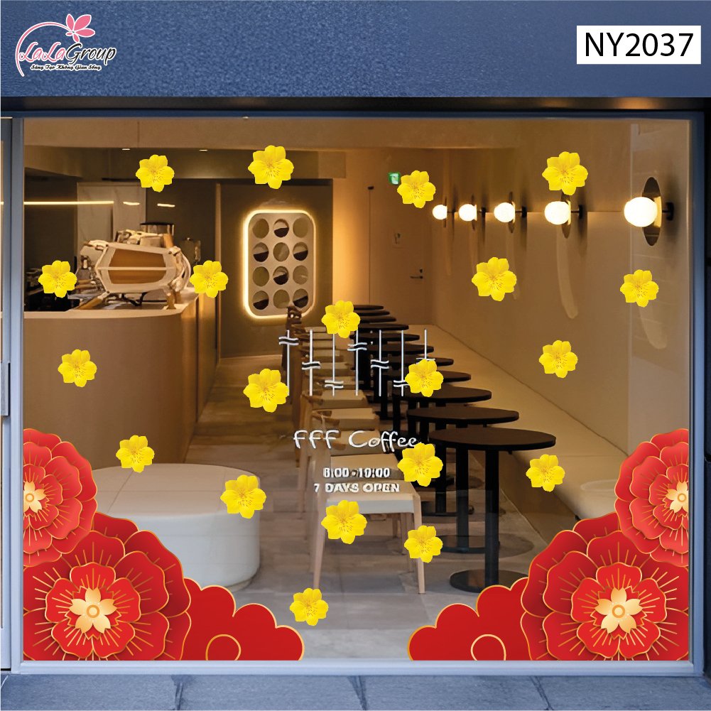 Decal Trang Tr&iacute; Tết Ch&acirc;n Tường Hoa Đỏ Khai Xu&acirc;n Ph&uacute; Qu&yacute;