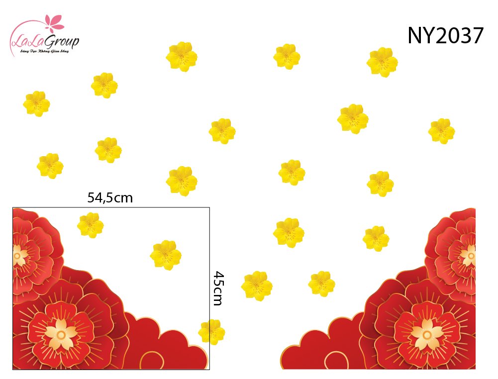 Decal Trang Tr&iacute; Tết Ch&acirc;n Tường Hoa Đỏ Khai Xu&acirc;n Ph&uacute; Qu&yacute;