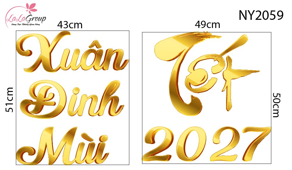 Decal Trang Tr&iacute; Tết Bộ Chữ Đ&oacute;n Xu&acirc;n Đinh M&ugrave;i Ph&uacute; Qu&yacute;