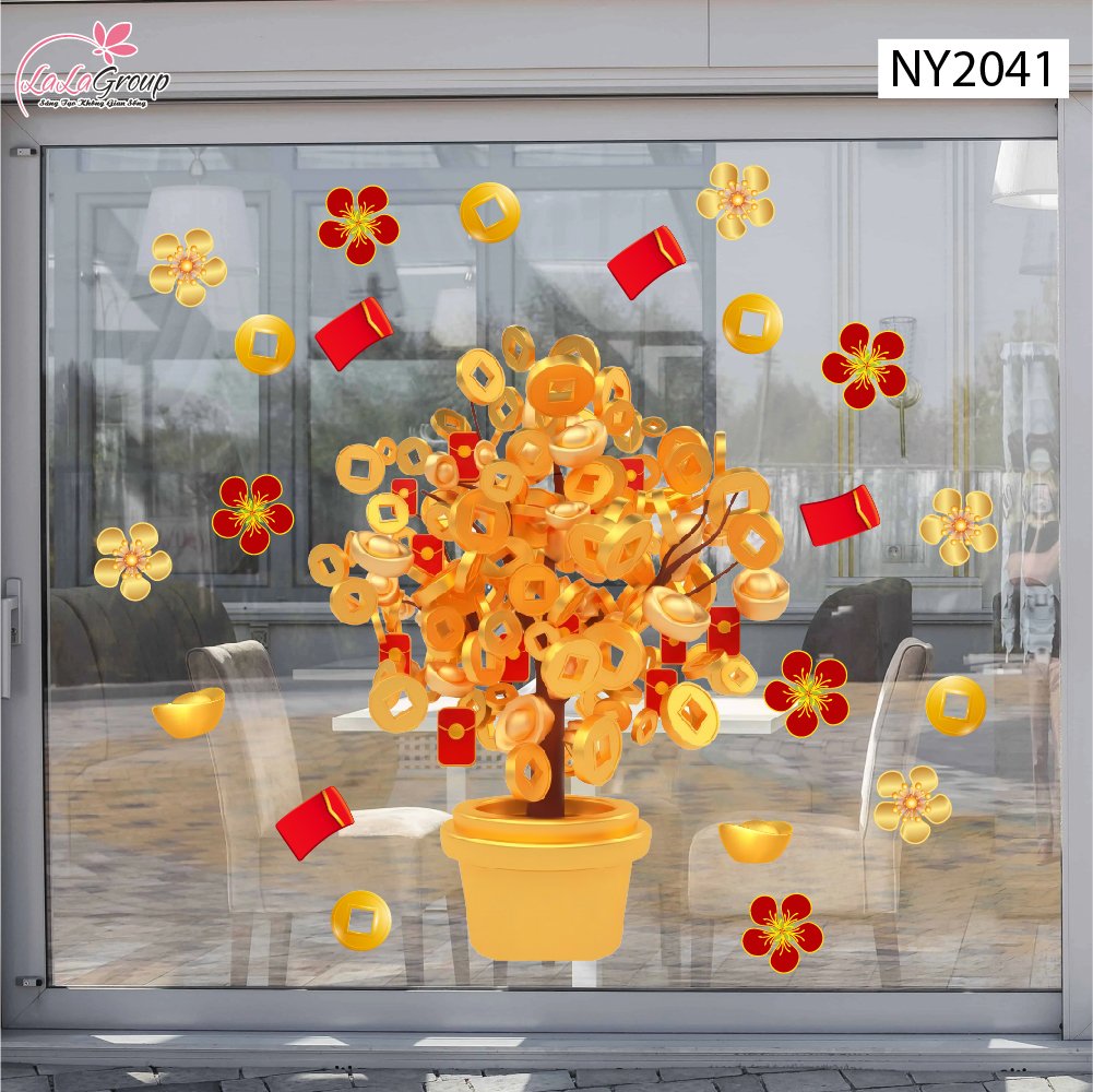 Decal Trang Tr&iacute; Tết C&acirc;y T&agrave;i Lộc V&agrave;ng Ph&uacute; Qu&yacute;