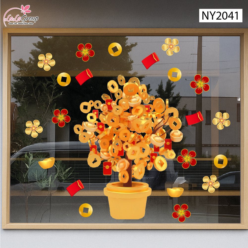 Decal Trang Tr&iacute; Tết C&acirc;y T&agrave;i Lộc V&agrave;ng Ph&uacute; Qu&yacute;