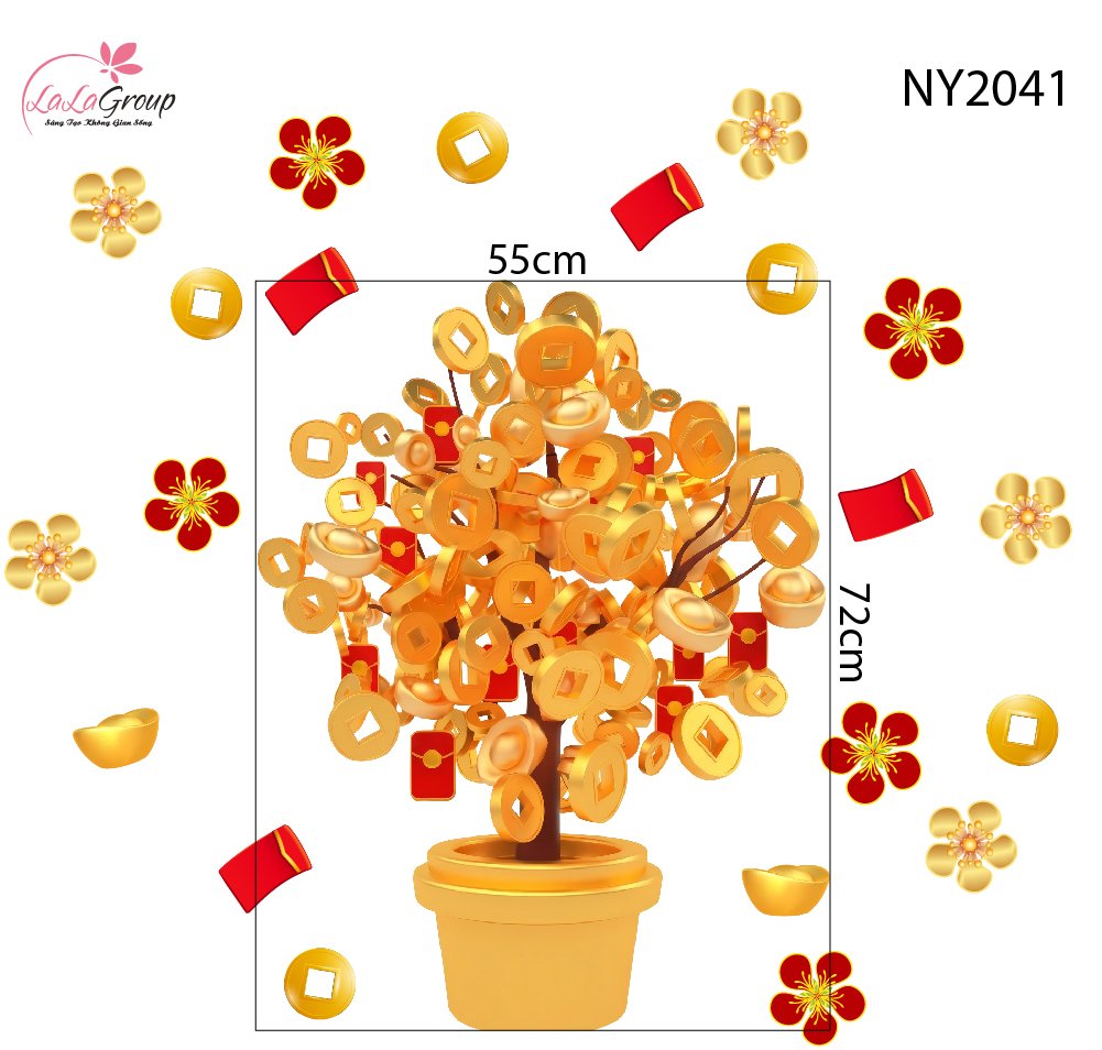 Decal Trang Tr&iacute; Tết C&acirc;y T&agrave;i Lộc V&agrave;ng Ph&uacute; Qu&yacute;