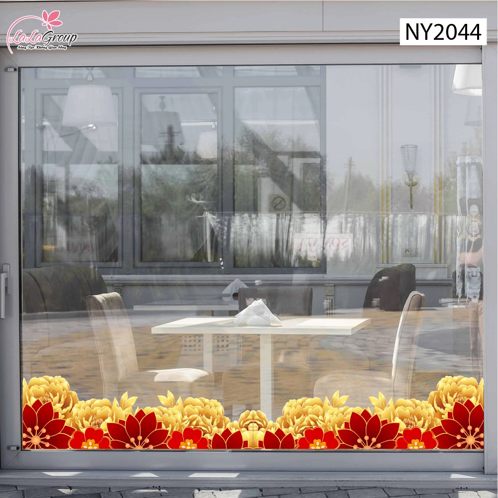 Decal Trang Tr&iacute; Tết Ch&acirc;n Tường Dải Hoa Mẫu Đơn Ph&uacute; Qu&yacute;
