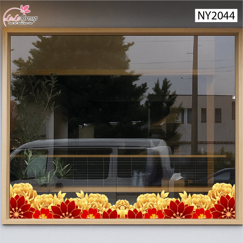 Decal Trang Tr&iacute; Tết Ch&acirc;n Tường Dải Hoa Mẫu Đơn Ph&uacute; Qu&yacute;