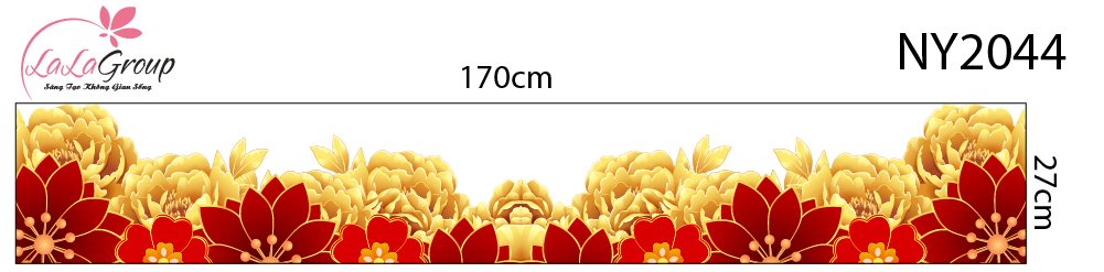 Decal Trang Tr&iacute; Tết Ch&acirc;n Tường Dải Hoa Mẫu Đơn Ph&uacute; Qu&yacute;