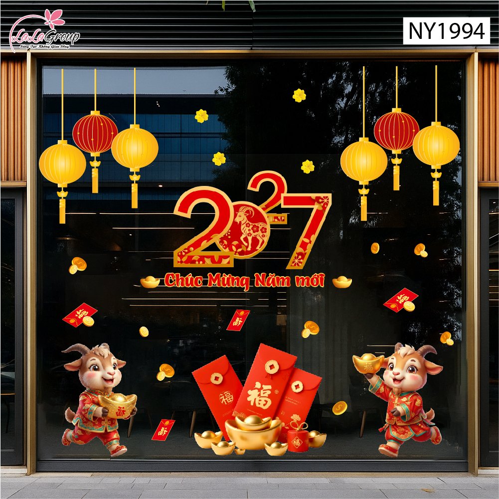 Decal Trang Tr&iacute; Tết 2027 Kim M&ugrave;i Ch&uacute;c Mừng Năm Mới T&agrave;i Lộc Sung T&uacute;c