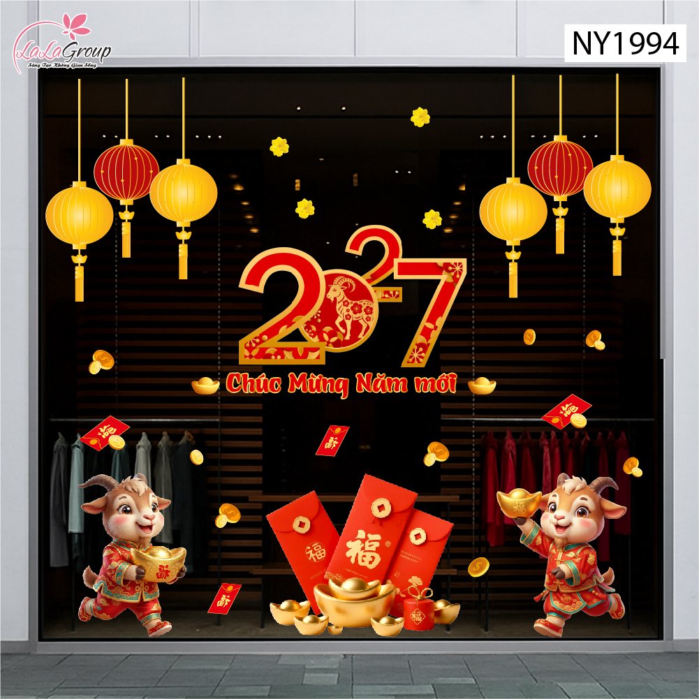Decal Trang Tr&iacute; Tết 2027 Kim M&ugrave;i Ch&uacute;c Mừng Năm Mới T&agrave;i Lộc Sung T&uacute;c