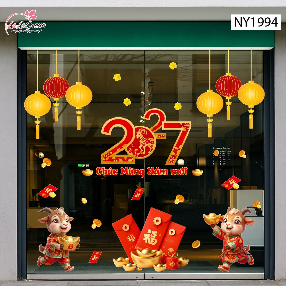 Decal Trang Tr&iacute; Tết 2027 Kim M&ugrave;i Ch&uacute;c Mừng Năm Mới T&agrave;i Lộc Sung T&uacute;c