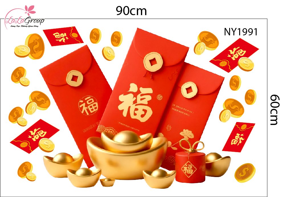 Decal Trang Tr&iacute; Tết 2027 Kim M&ugrave;i Ch&uacute;c Mừng Năm Mới T&agrave;i Lộc Sung T&uacute;c