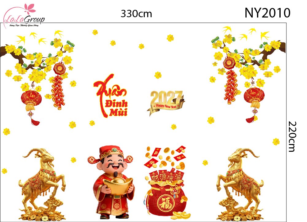 Combo Decal Trang Tr&iacute; Tết 2027 Xu&acirc;n Đinh M&ugrave;i Ph&uacute;c Lộc C&aacute;t Tường