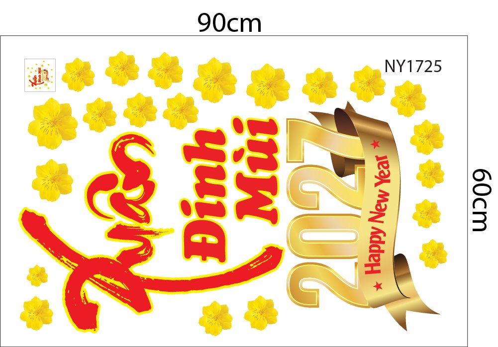 Combo Decal Trang Tr&iacute; Tết 2027 Xu&acirc;n Đinh M&ugrave;i Ph&uacute;c Lộc C&aacute;t Tường