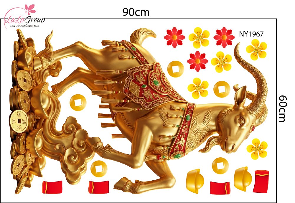 Combo Decal Trang Tr&iacute; Tết 2027 Xu&acirc;n Đinh M&ugrave;i Ph&uacute;c Lộc C&aacute;t Tường