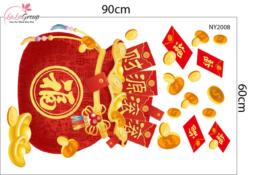 Combo Decal Trang Tr&iacute; Tết 2027 Xu&acirc;n Đinh M&ugrave;i Ph&uacute;c Lộc C&aacute;t Tường